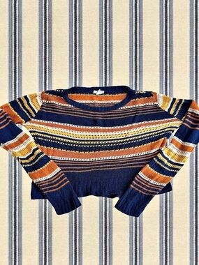 Serendipity Striped Knit Sweater in Blue & Orange Size Medium
